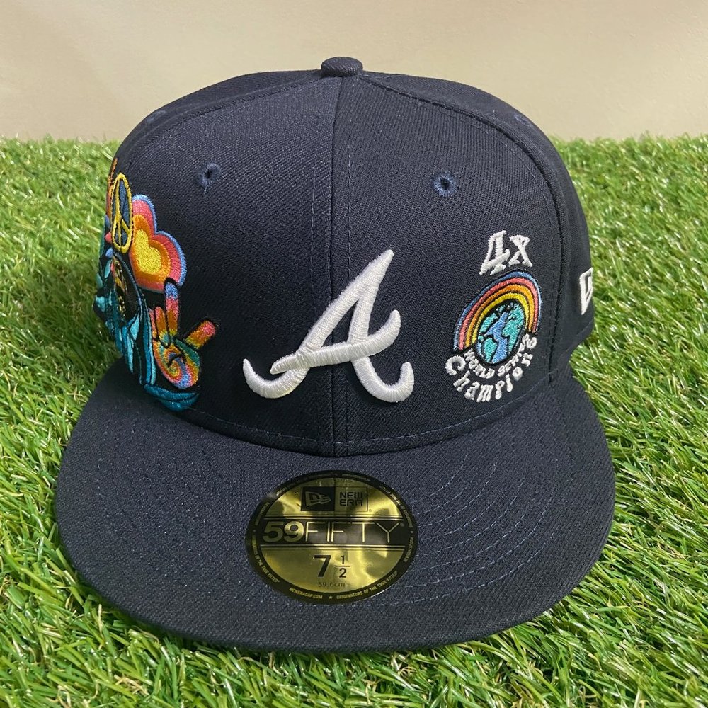 New Era Atlanta Braves Groovy 59FIFTY Fitted 7 1/2 Blue Undervisor 4x Champs NEW